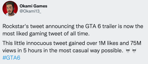 万众瞩目！R星官宣《GTA6》推文破纪录 点赞量破120万  第2张