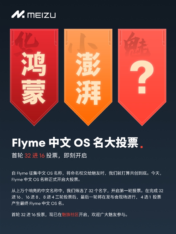 对标华为鸿蒙、小米澎湃！魅族Flyme中文OS名投票正式开启  第3张