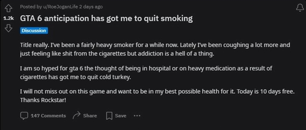 玩家为玩《GTA6》选择戒烟：害怕抽出病错过游戏  第2张