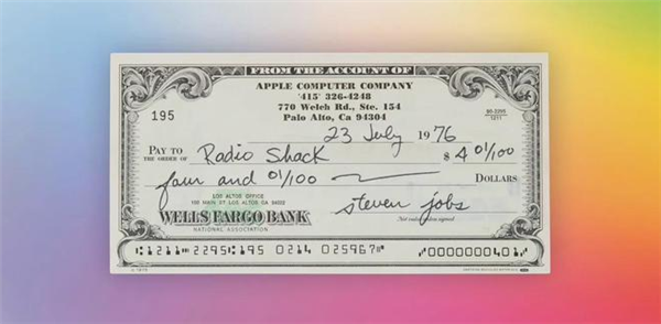 乔布斯原始4.01美元签名支票被拍卖：竞拍价已超2万美元  第1张