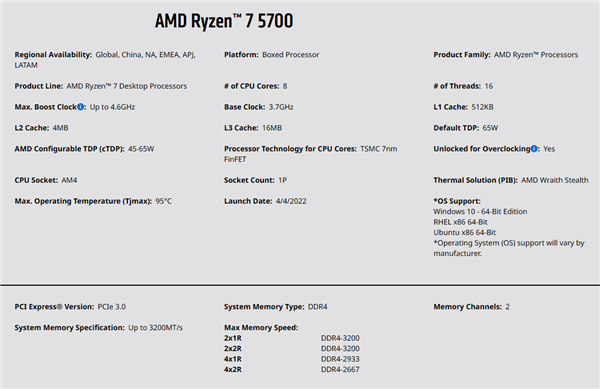 AMD Zen3真乃常青树！锐龙5 5700低调发布：核显没了