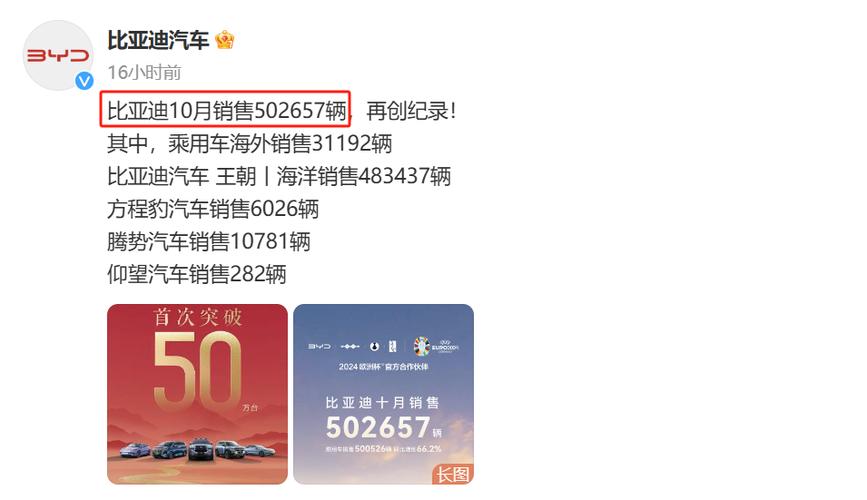 比亚迪11月销量炸裂，50万辆震撼全球，中国品牌崛起势不可挡  第2张