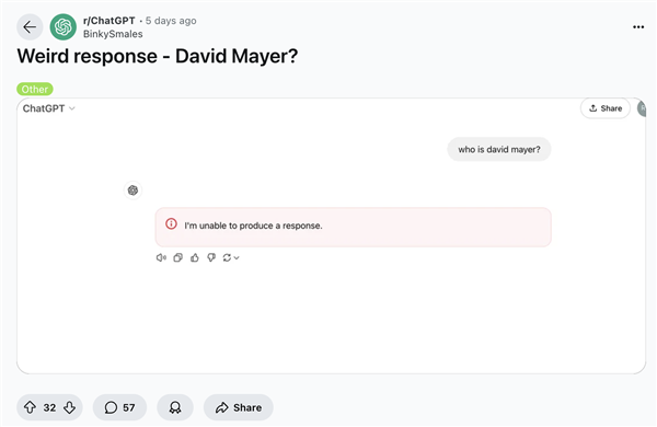 ChatGPT惊现神秘故障：David Mayer的名字为何成了禁忌？  第5张