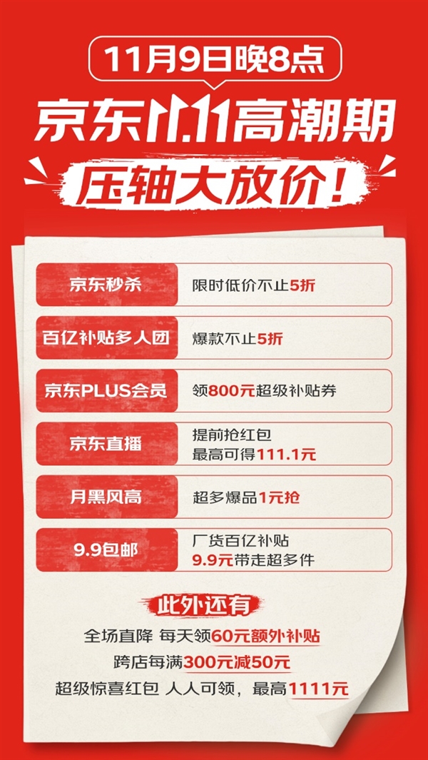 11.11 京东高潮期来袭！全场直降，补贴加码，好物不止 5 折