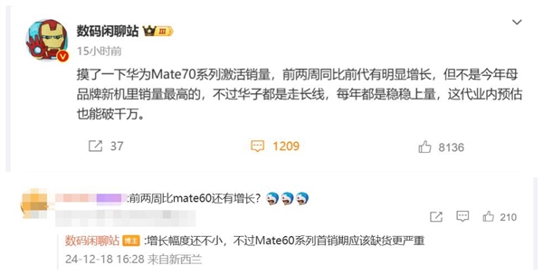 华为Mate 70系列销量暴涨，备货量增加30%仍供不应求，黄牛溢价千元抢购  第11张