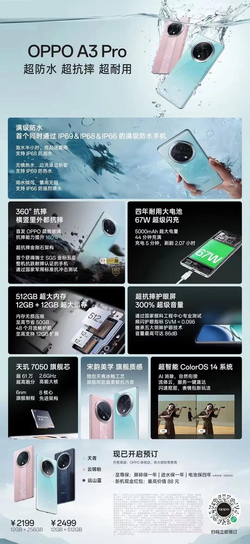 OPPO A5 Pro预售开启！1949元享满级防水，2025年前购机还送至尊保2.0  第2张