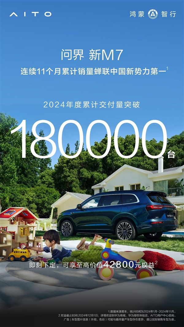 问界新M7销量狂飙：11个月超18万台，华为智能驾驶助力逆袭  第11张