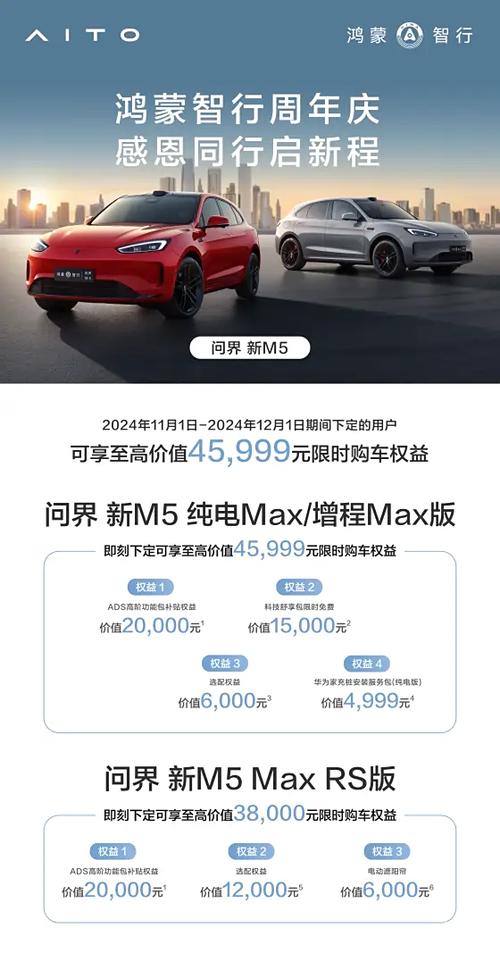 鸿蒙智行周年庆购车狂欢！问界新M5限时权益高达45999元，25万级智驾SUV首选  第3张