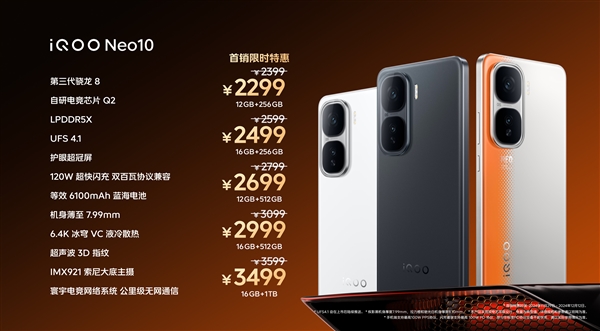 iQOO Neo10震撼发布：6100mAh大电池+120W闪充，超薄机身仅7.99mm  第3张