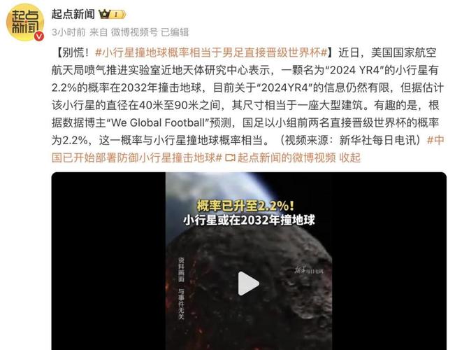 小行星2024 YR4撞击地球概率飙升！比国足晋级世界杯概率还高，人类准备好了吗？  第11张