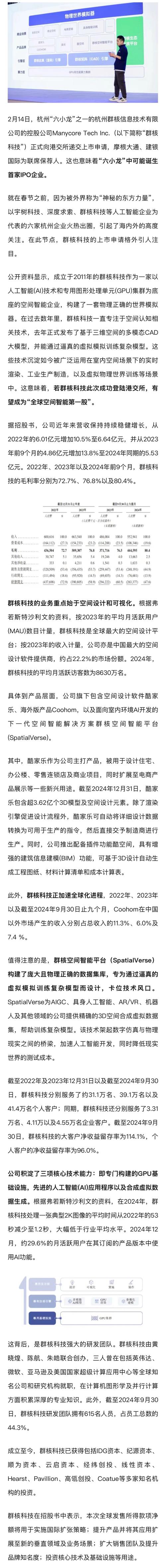 群核科技冲击全球空间智能领域第一股，杭州六小龙谁将率先敲钟？